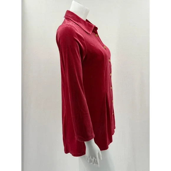 Soft Surroundings Top Womens Small Red Velvet Tunic Long Sleeve Holiday Stretch - Picture 3 of 9